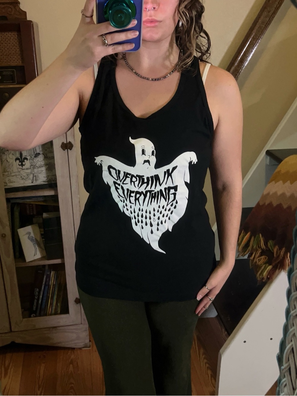 Overthink Everything Ghost Graphic Tank Top Cotton Unisex Small Goth Alt Funny
